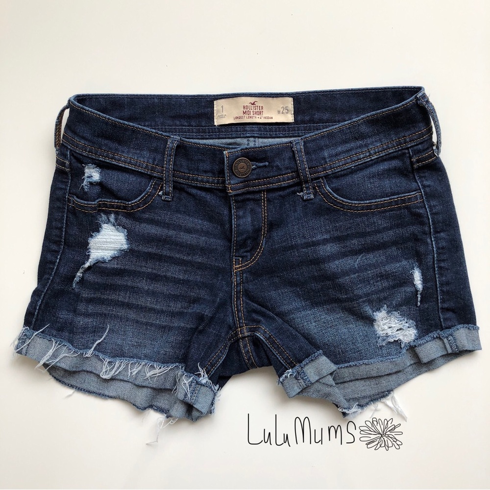 Hollister Low Rise Midi Denim Jeans Distressed Shorts size 1 waist 25 1/25